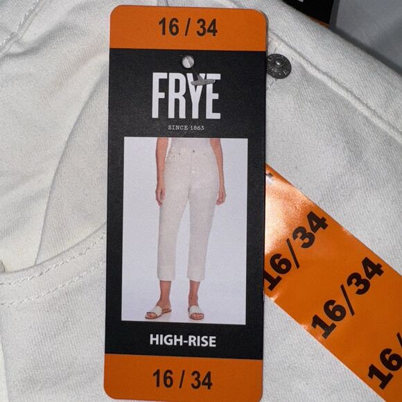 Frye High Rise Cropped Pants Size 16 16/34 Ivory White Denim Jeans Ankle New - Picture 13 of 13